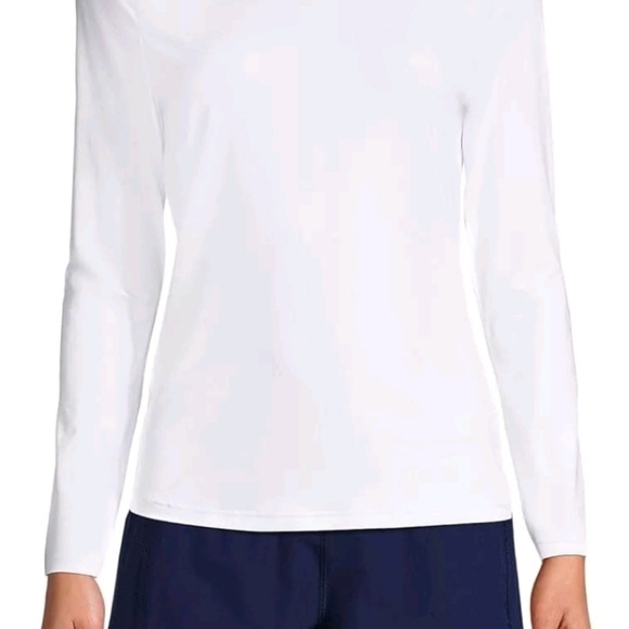 Lands' End Women's Rashguard Swim Tee Swimwear White Long Sleeve Rash Guard - Picture 6 of 9